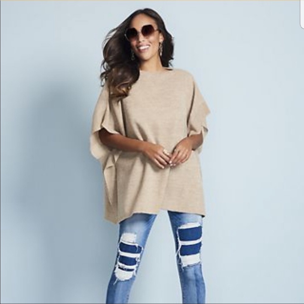 New York & Company Ribbed Knit Poncho Size Large